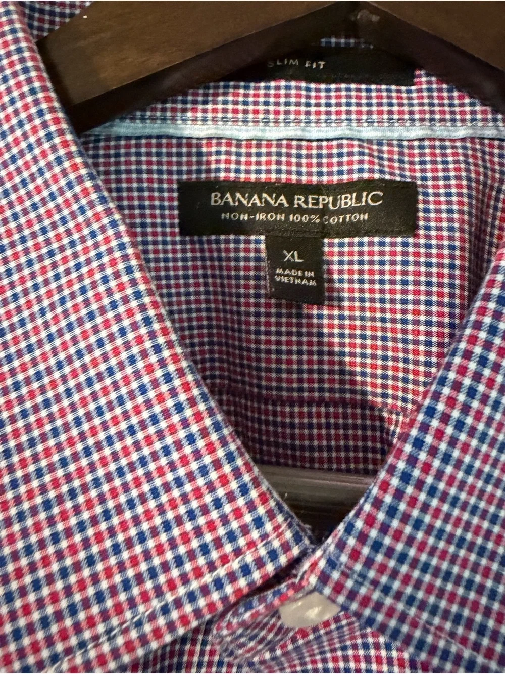 Banana Republic Red and Blue Micro-Check Dress Shirt